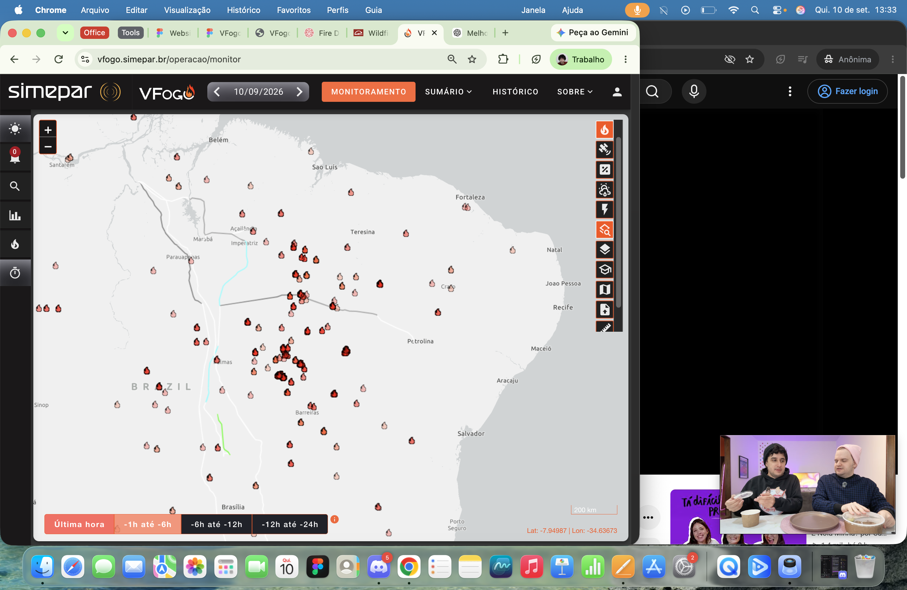 Mapa do VFogo com focos de calor